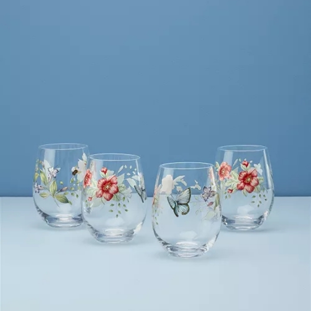 LenoxButterfly Meadow Stemless Wine Glasses, Set of 4